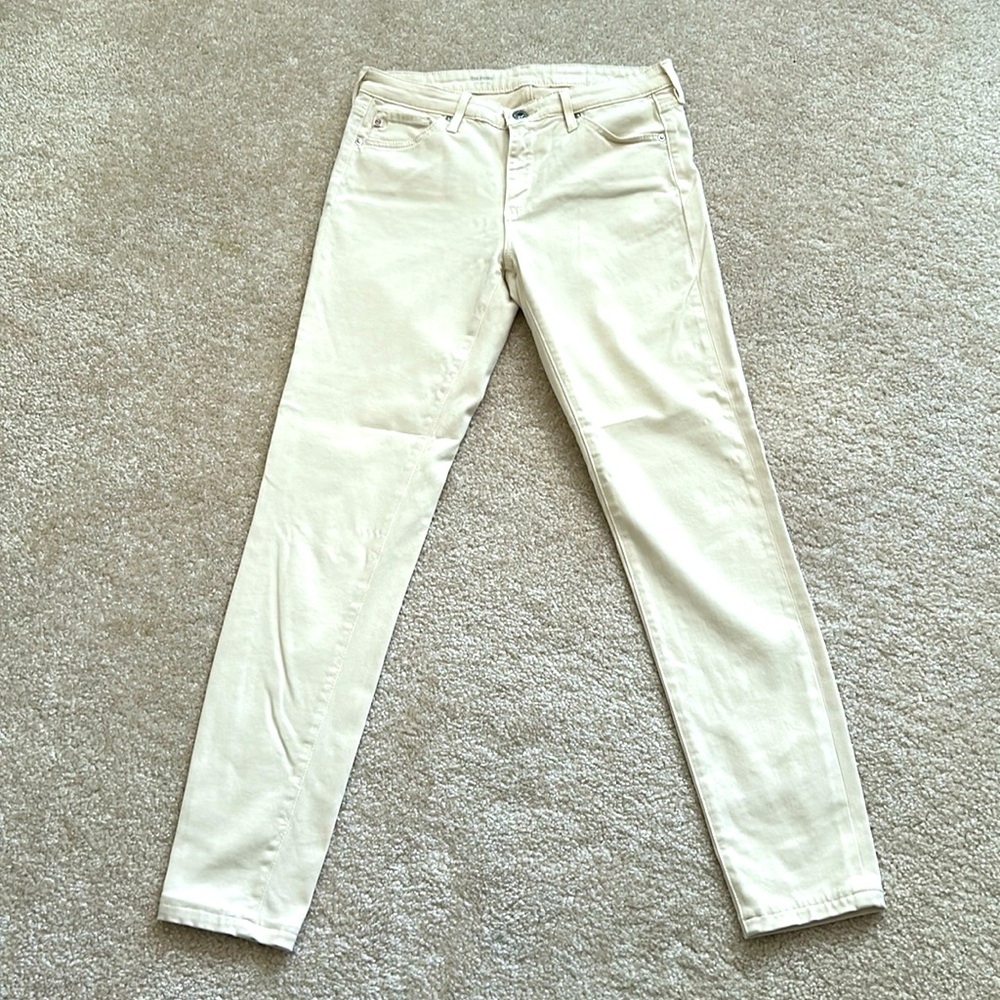 AG the Prima cigarette leg stretch, soft brushed cotton, creamy ecru color